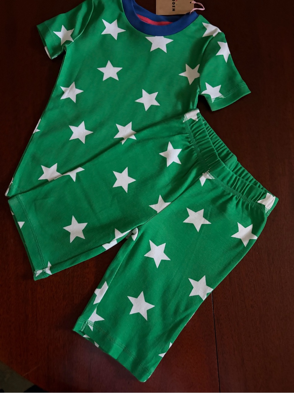 NWT 5 Mini Boden Green Pajamas with White Stars